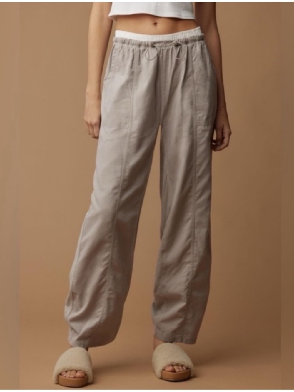 Anthropologie Relaxed Drawstring Track Pants in Light Gray